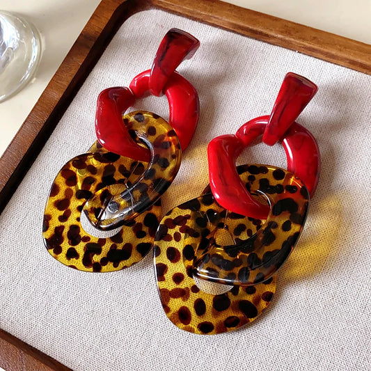 Acrylic Geometric Leopard Print Circle Earring