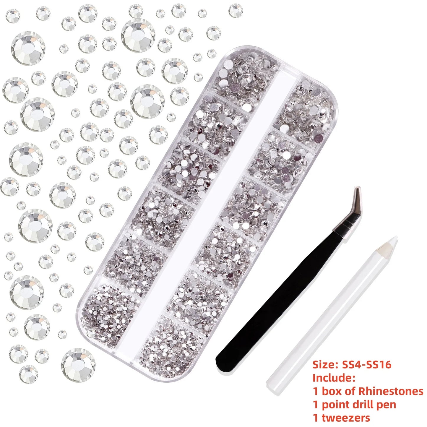 12Gird 3D Glass AB Crystal Nail Art Rhinestones Kit