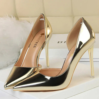 High Heels Pumps Metallic Leather Shoes