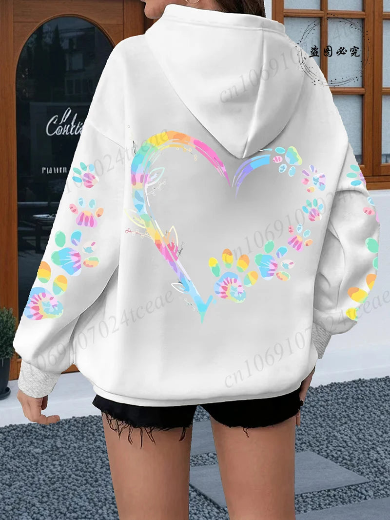 Heart Dog Paw Printed Hoodies Pullovers Sweatshirts