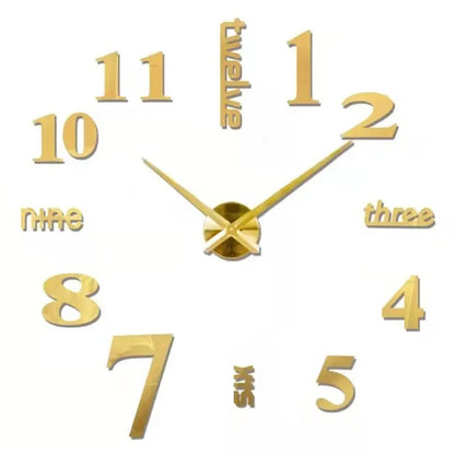 Large Wall Clock 3D DIY Quartz Acrylic Mirror Stickers Clocks
