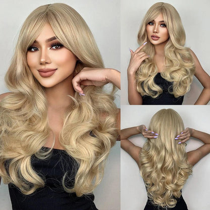 Long Natural Wavy Platinum Blonde Wigs