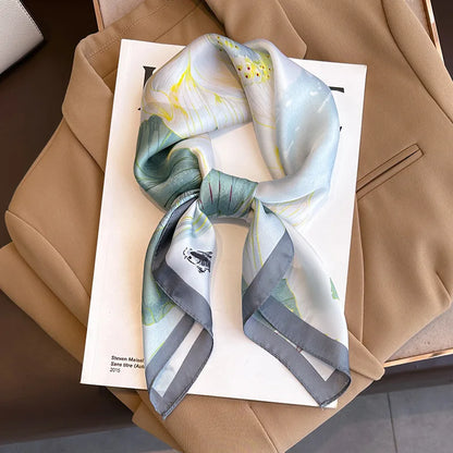 Luxury Silk Square Plaid Satin Scarf