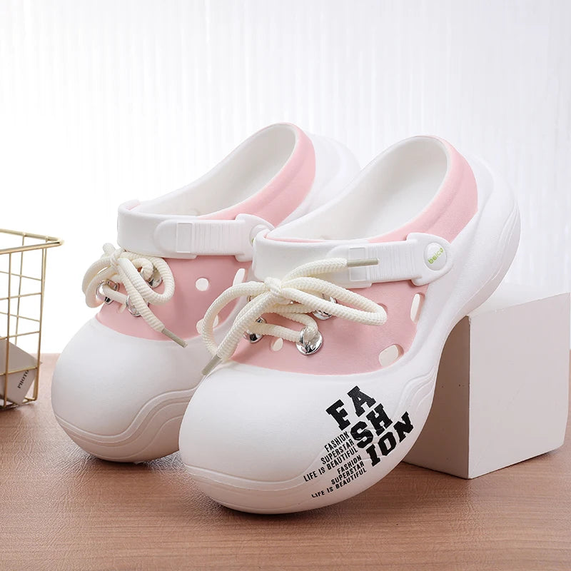 Chunky Platform Flat Striped Closed Toe Thick Slippers