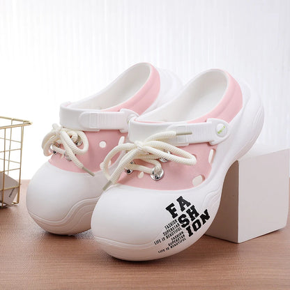 Chunky Platform Flat Striped Closed Toe Thick Slippers