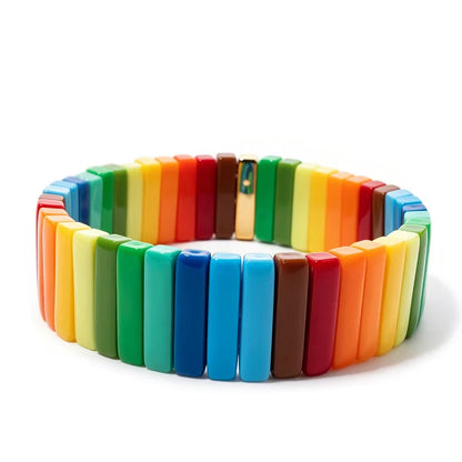 Colorful Acrylic Beaded Elastic Handmade Rainbow Color Bracelets