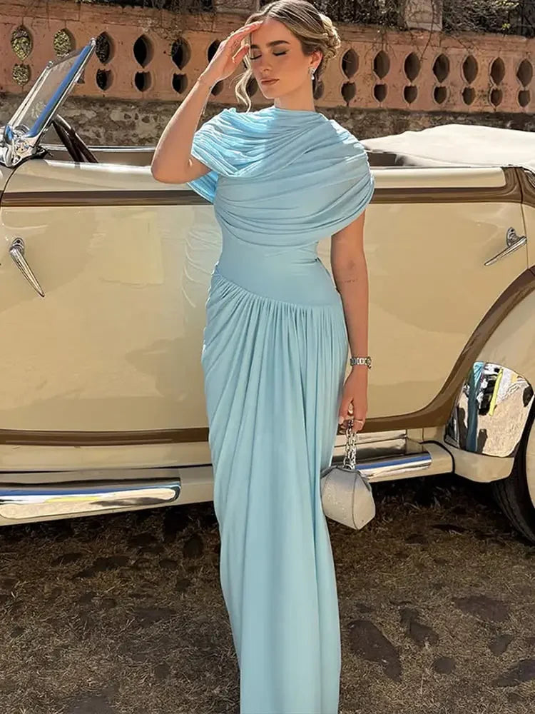 Shawl Maxi Short Sleeve Slim Fit Dress