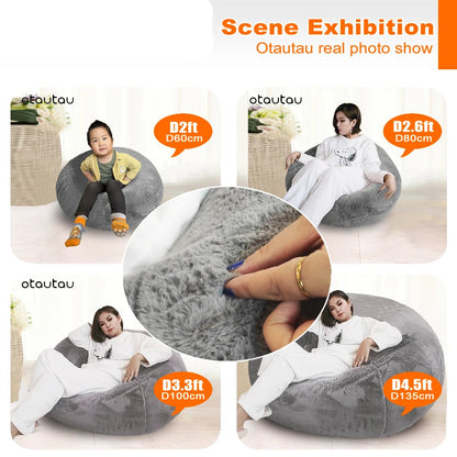 Adults  Children Fluffy Faux Fur Bean Bag Pouf Cover without Filler Beanbag
