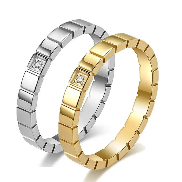 Zircon Checkered Couple Striped Geometric Ring