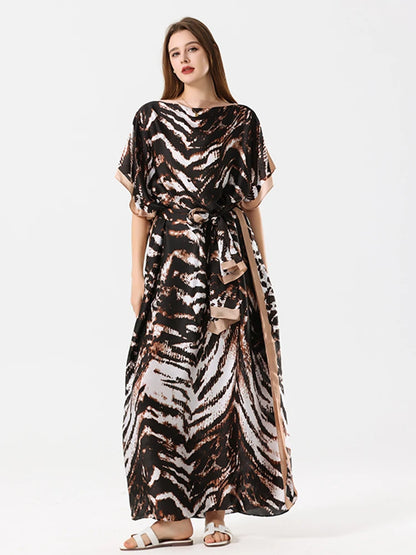 Malaysian Muslim Leopard Print Arabic Long Maxi Dress