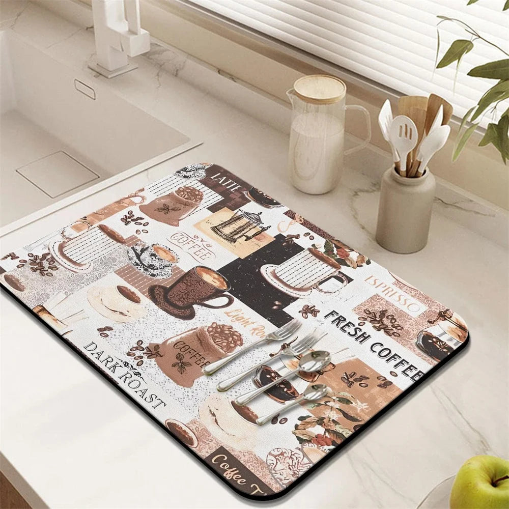 Coffee Cup Drying Cartoon Non-slip Drain Mat
