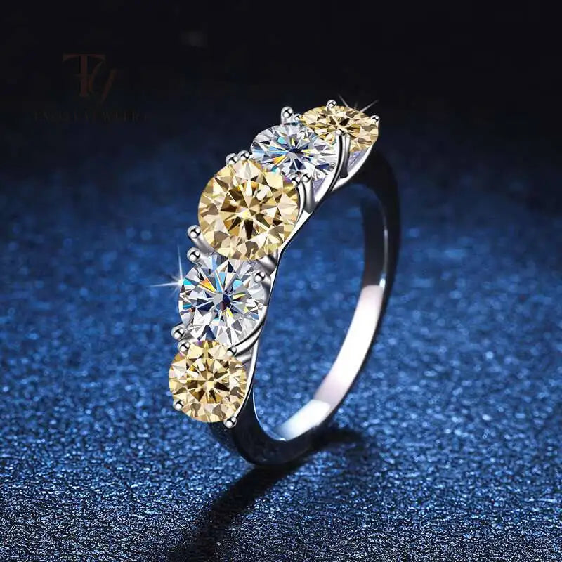 18k Plated 3.6CT All Moissanite 5 Stones Sparkling Diamond S925 Sterling Silver Rings