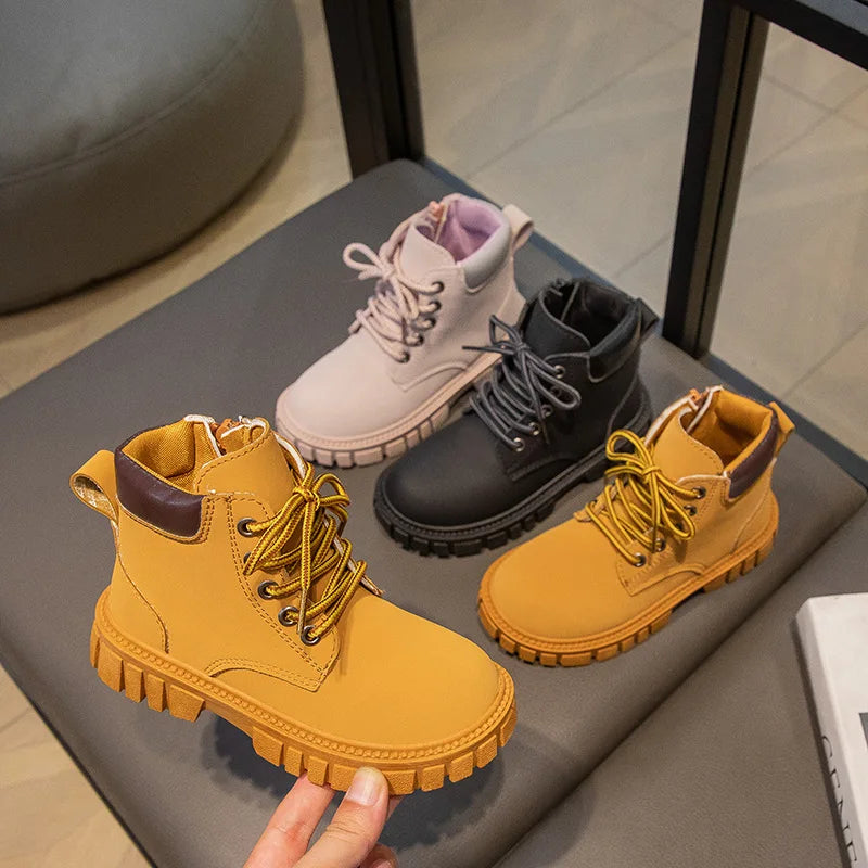 Boy Girl Short Non-Slip British Leather Boots