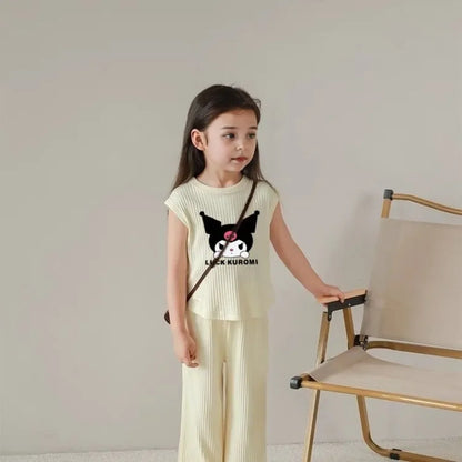 Baby Ice Silk Sleeveless Cute Cartoon Set