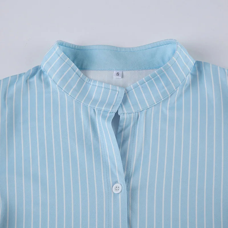 Sweetown Blue Stripe Short Sleeve Shirts
