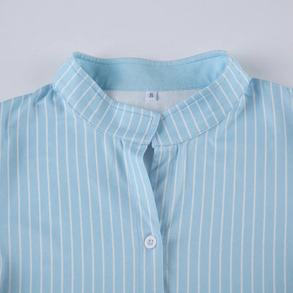Sweetown Blue Stripe Short Sleeve Shirts