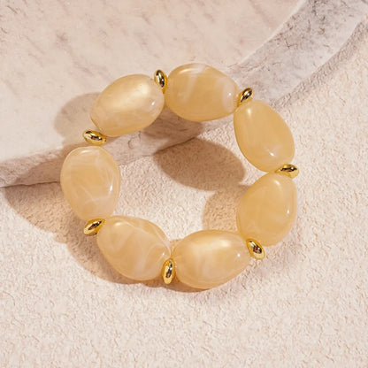 Colorful Marbled Irregular Oval Bead Elastic Bracelets