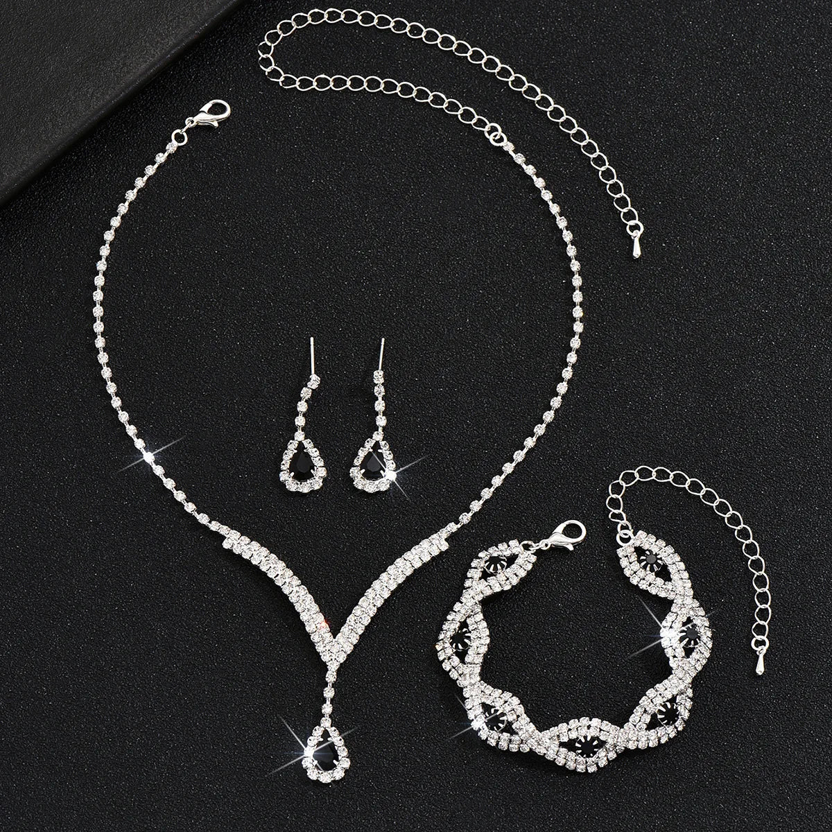 Rhinestone Water Drop Crystal Necklace Set