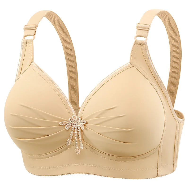 Plus-size Brassiere Wire-free Middle-aged Underwear Three-row Hook Large Cup Bra