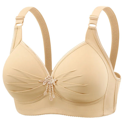 Plus-size Brassiere Wire-free Middle-aged Underwear Three-row Hook Large Cup Bra