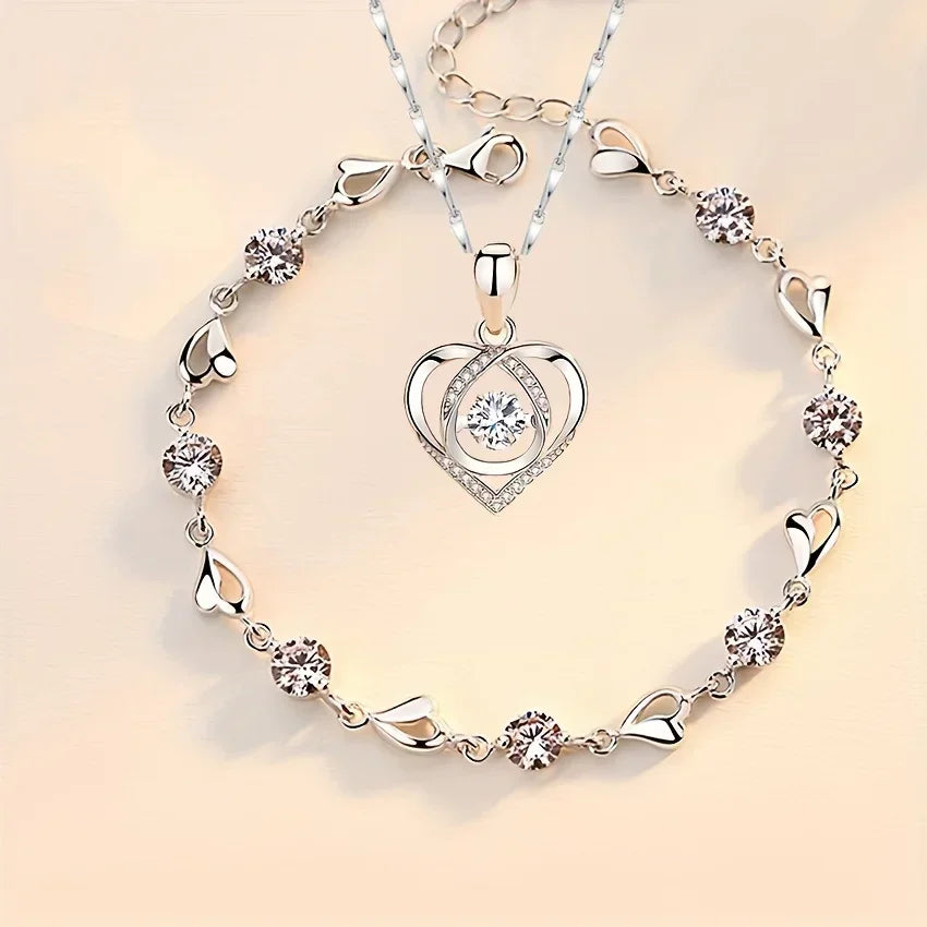 925 Sterling Silver Heart Bracelet Set