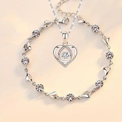 925 Sterling Silver Heart Bracelet Set