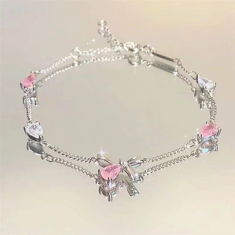 DANA Shiny Pink Crystal Cherry Blossom Bracelets