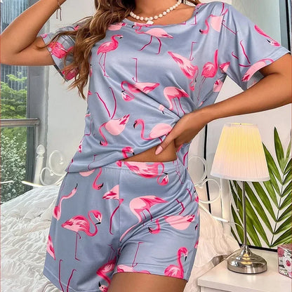 Short Sleeve Nightwear Cartoon Print Pyjamas Set