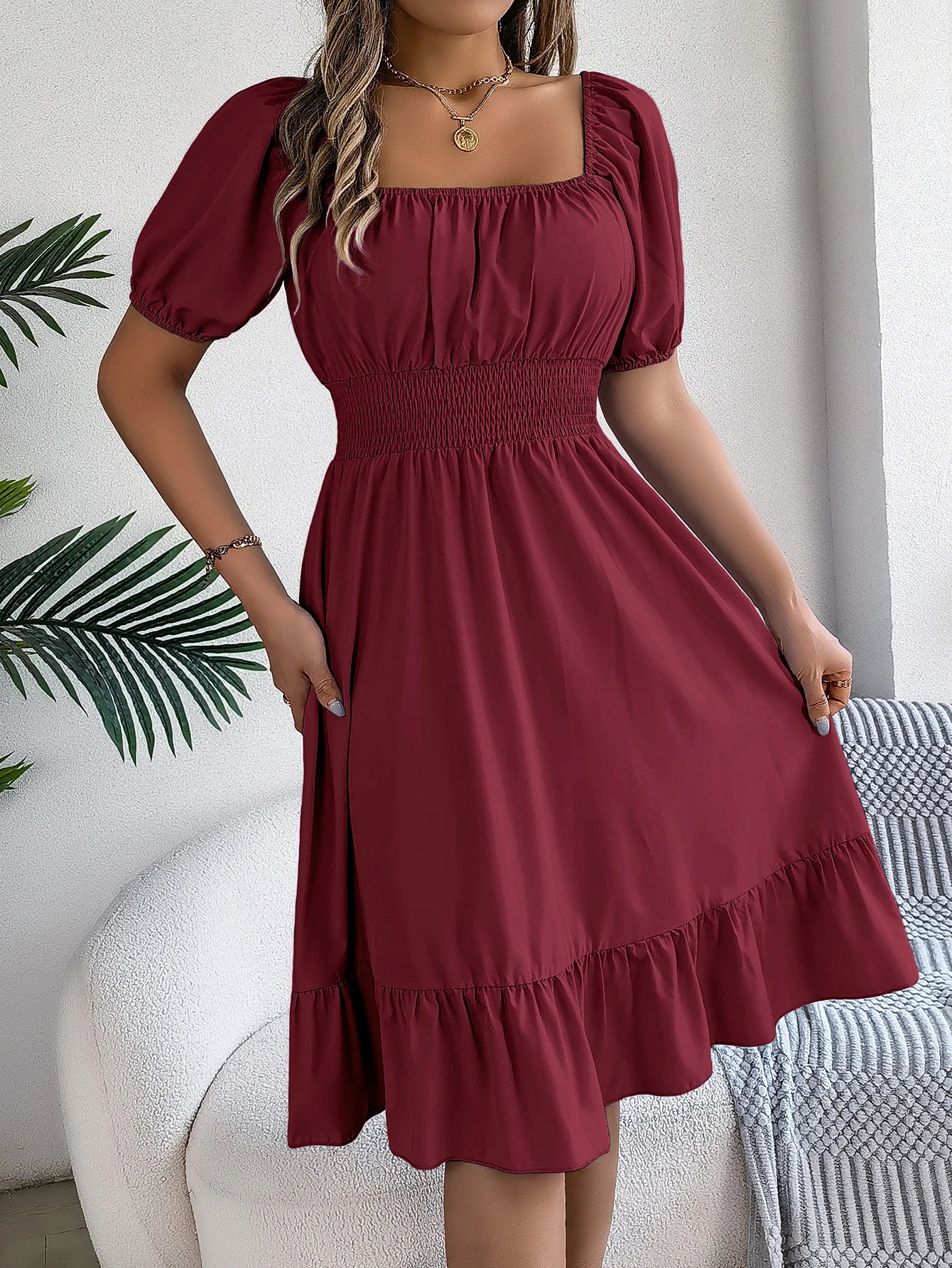 Puff Sleeve Square Neck Dress