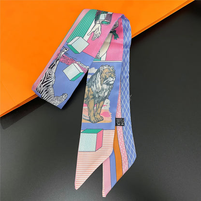 Zebra In Flowers Scarf Luxury Silk Scarf Hair Headband Foulard Skinny Scarves