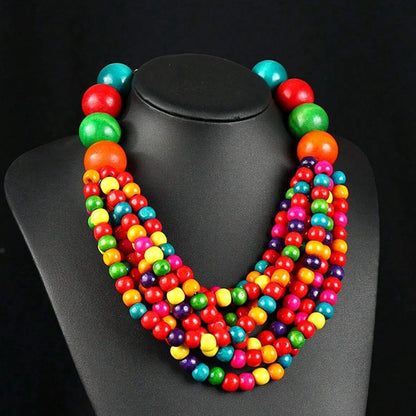 African Bohemian Wooden Bead Handmade Necklace