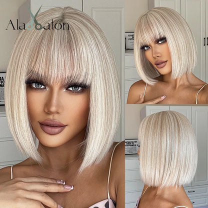 Straight Short Highlights Blonde Hair Wig