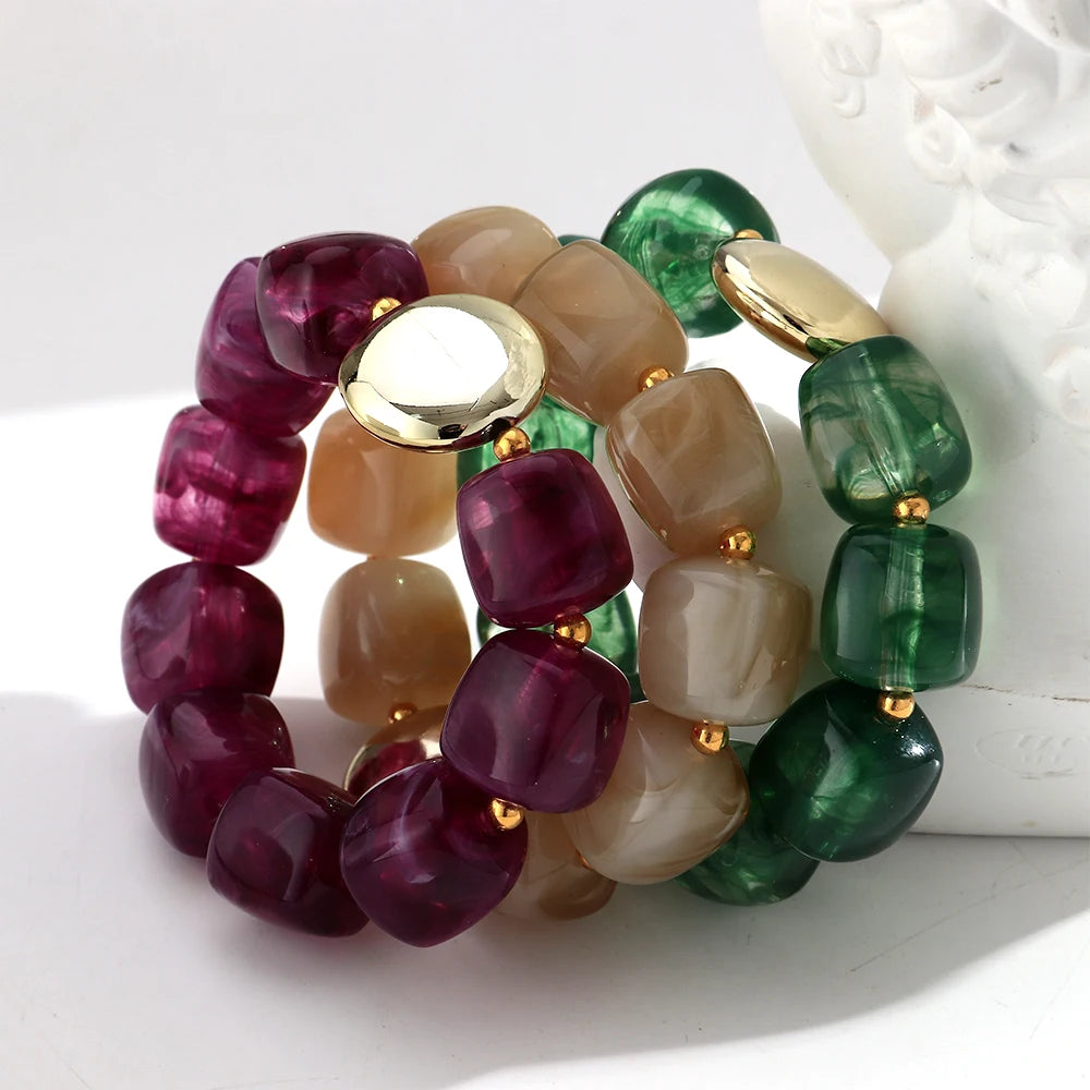 Colorful Acrylic Square Beads Elastic Bracelets