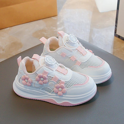 Mesh PU Leather Bow Soft Bottom Purple Sneakers