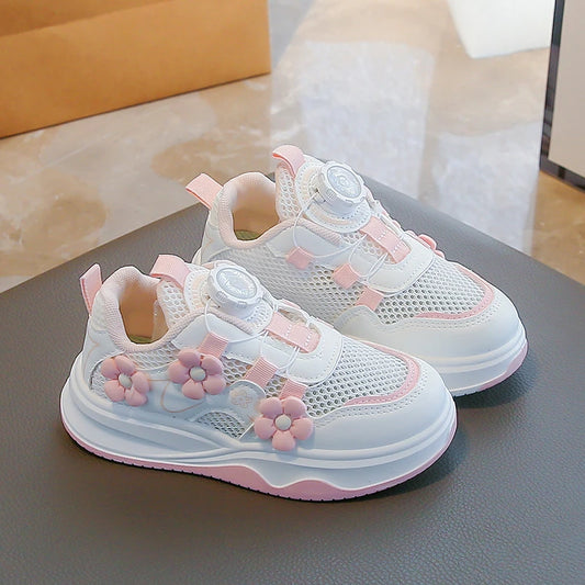 Mesh PU Leather Bow Soft Bottom Purple Sneakers