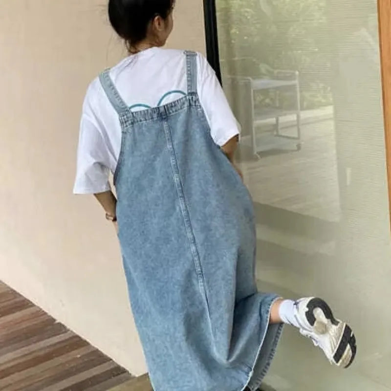 Denim Overall Sleeveless Jeans Dress