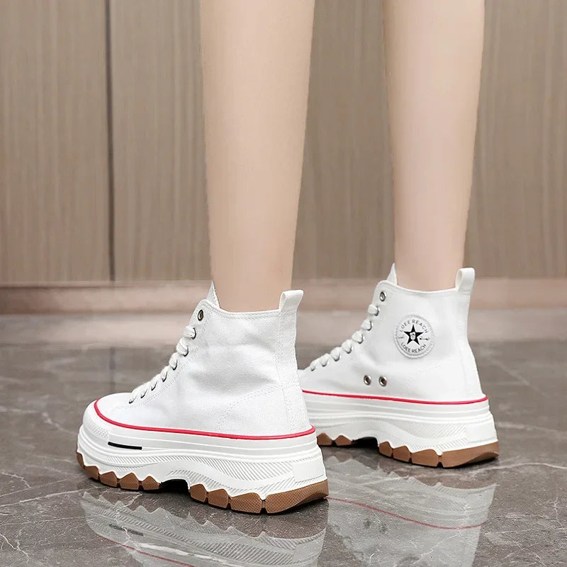 High Top Lace-Up Height Canvas Sneakers