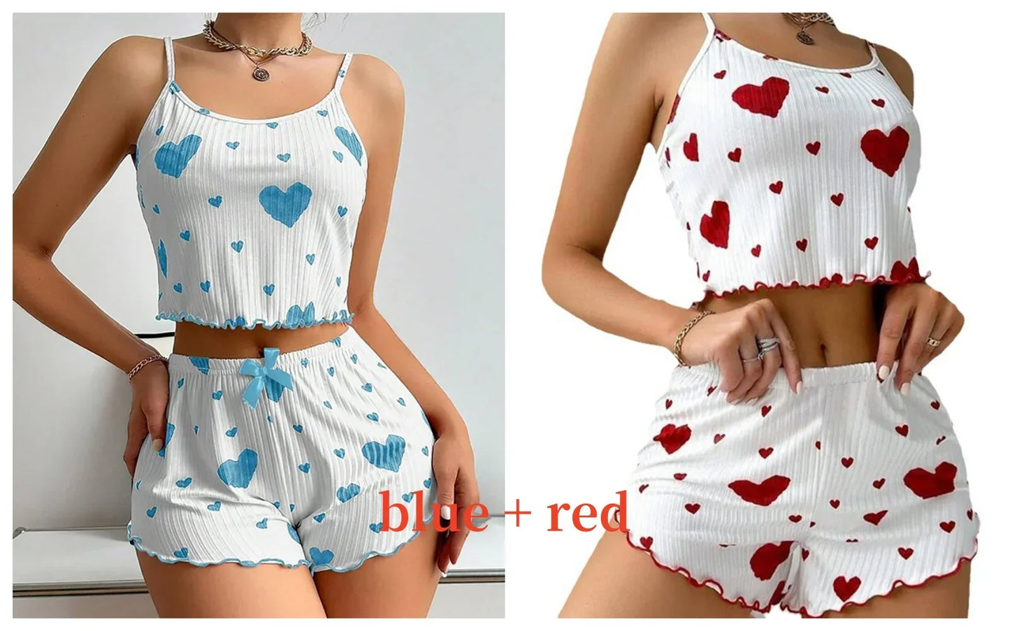 Short Tank Ventilate Soft Casual Love Printing Pyjama Set