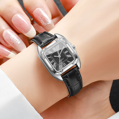 Square Leather Strap Roma Dial Quartz Watch
