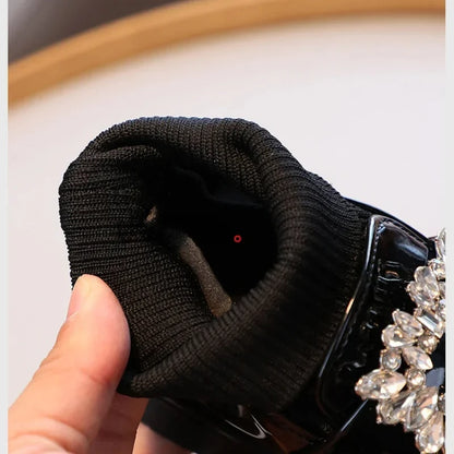 Short Crystal Cute Sewing Thread Thick Bottom Soft Sole Leather Shoes