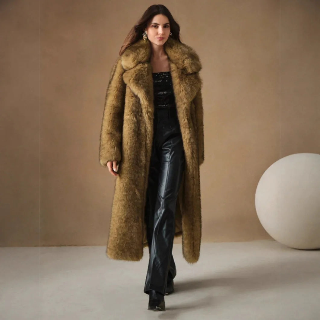 Winter Eco Faux Fur Gradient Fluffy Long Artificial Fur Coat