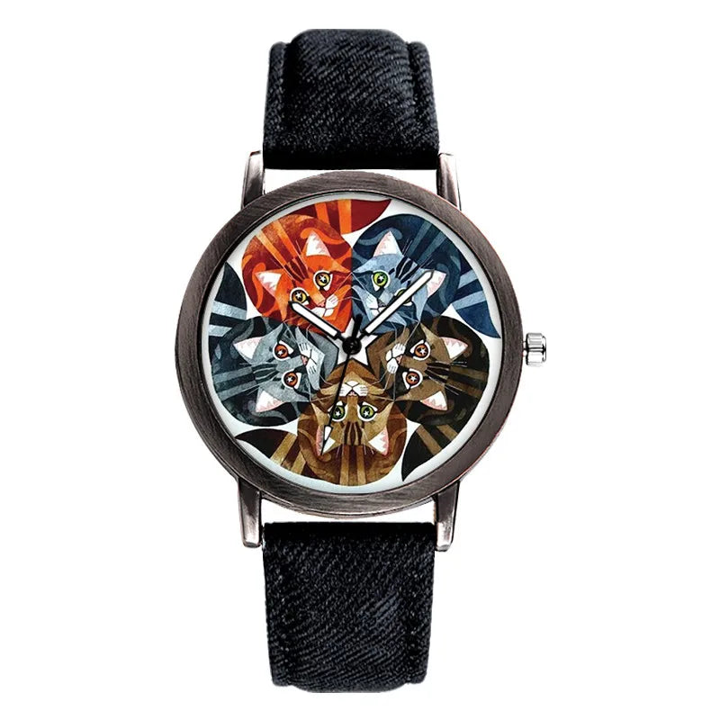 Lovely Cat Quartz Denim Strap Casual Watch