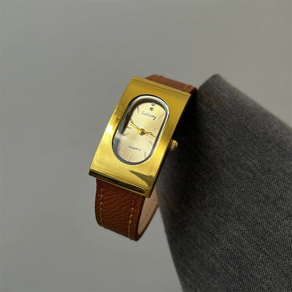 Vintage Rectangular Luxury Quartz Wristwatch