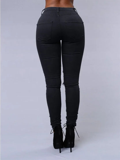 Holed Slim Fit Jeans Pants