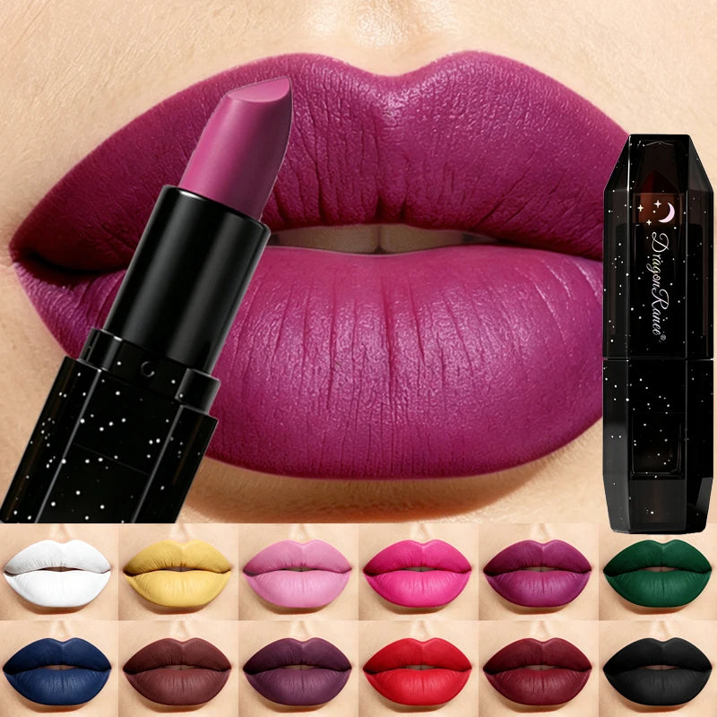 Matte Dark Purple Green Lipstick Waterproof White Black Velvet Lip Stick