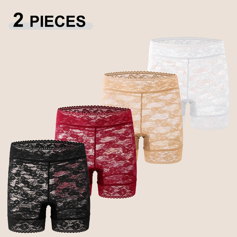2Pcs/Set Lace Sexy Floral High Waist Transparent Boxers Short