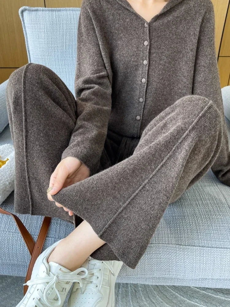 Autumn Winter High End Knitted Wide Casual Straight Pants
