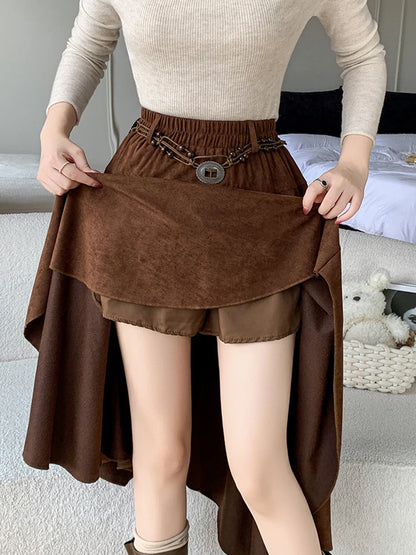 American Retro Asymmetry Suede  Bohemian Midi Skirt
