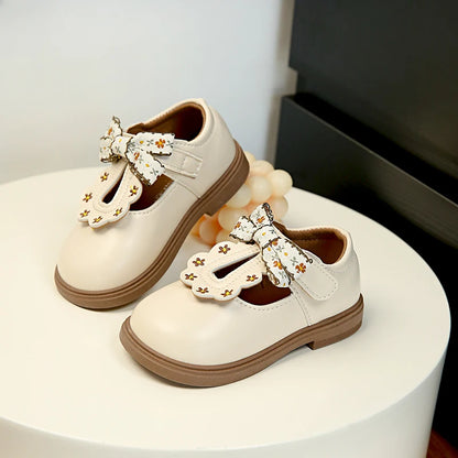 Cute bow Leather T-strap Oxfords Soft Shoes