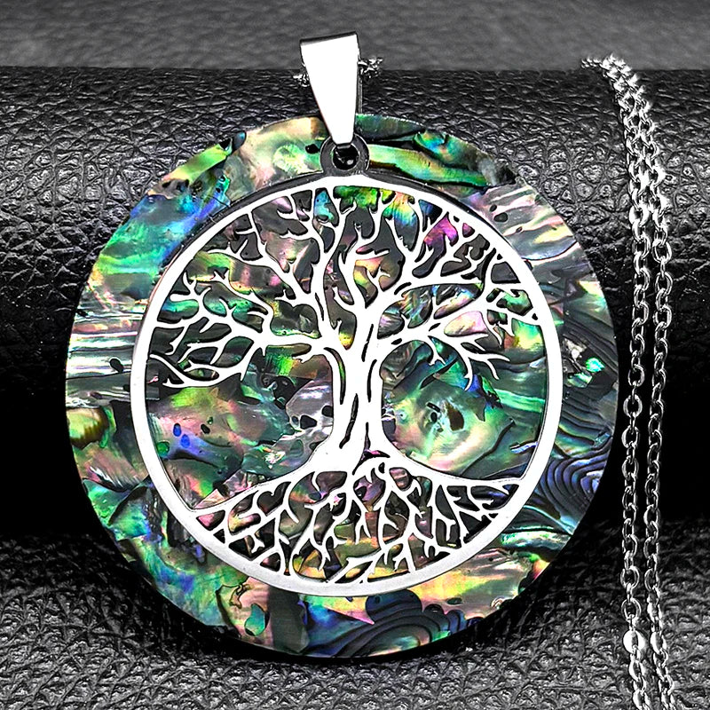 Tree of Life Stainless Steel Abalone Shell Natural Necklace